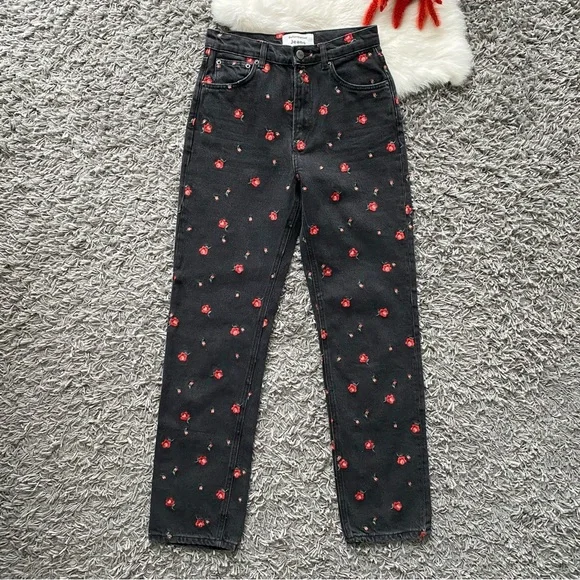 Reformation Floral Embroidered Straight Leg Jeans - Picture 2 of 11
